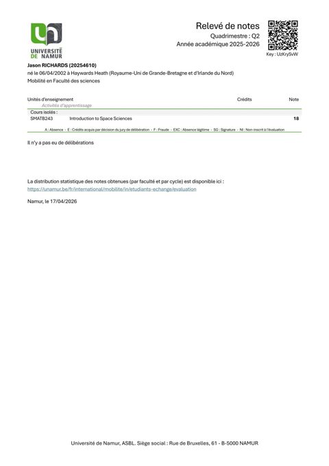 UNIVERSEH Space is all Around participation certificate for Jason Richards
