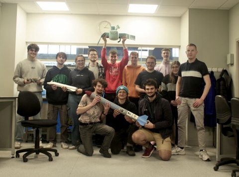 Nottingham Space Society CubeSat team with their spacecraft model